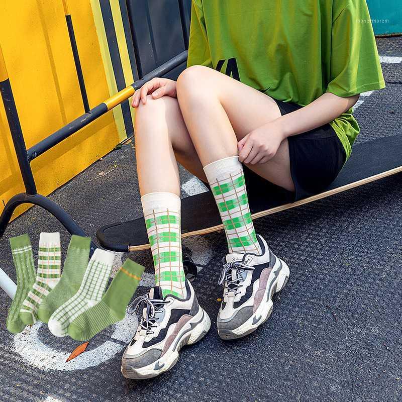 

Matcha Checked Striped Socks Women Crew Socks Girl 100 Cotton Casual Thermal Harajuku Style Slipper Green Small Fresh Cozy1, White plaid
