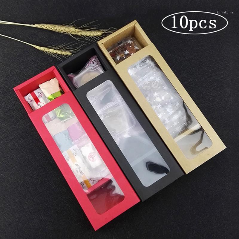 

10pcs Paper Gift Box Package With Clear Pvc Window Swiss Roll Paper Cake Box Long Cake Dessert Boxes Clear Baking Packaging1