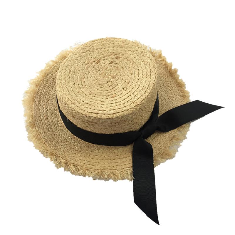 

Wide Brim Hats Bauhinia Summer Sun Hat Beach Raffia Fashion Girl Ribbon Bow Straw, Black