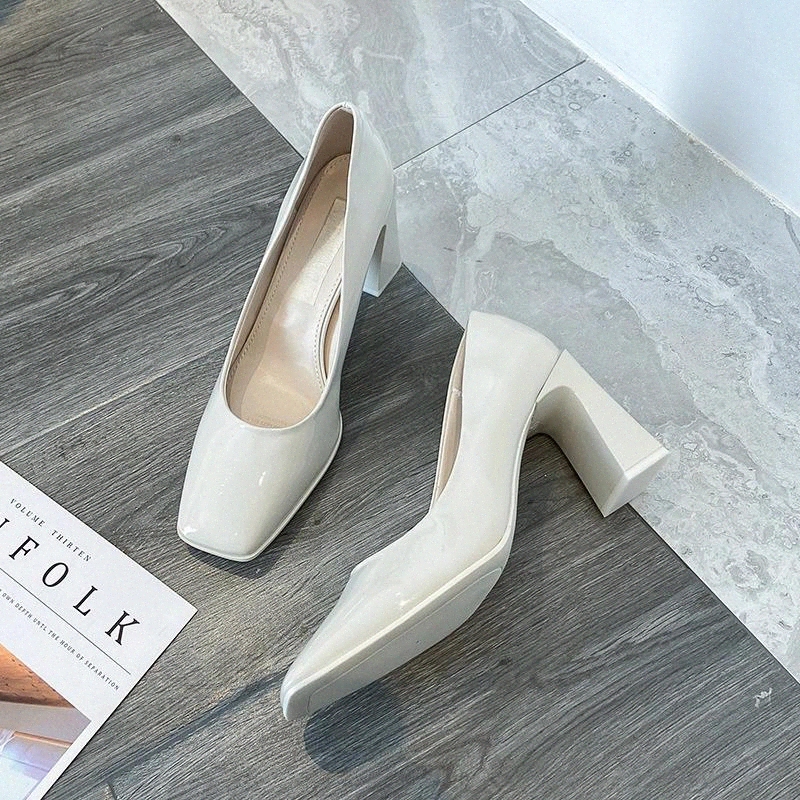 

Square Heels Office Shoe New Show Thin Shallow Women Pumps Fashion Solid Pointed Toe High Heels Shoes Women's Zapatos Mujer #I133