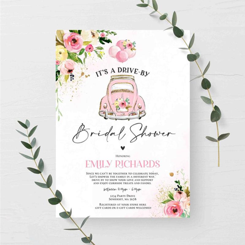 

Drive By Bridal Shower Invitation cards Pink Floral Drive Through Bridal Shower cards Social Distancing Instant
