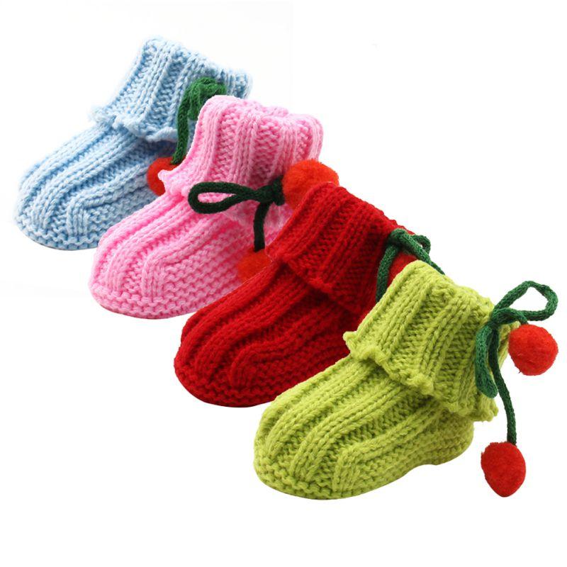 

Infant Toddler Girls Winter Warm Crochet Knit Fleece Booties Bow Snow Shoes Baby Walker Crib Boots, Red