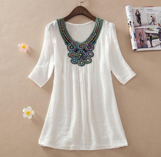 

2020 Summer New Women Floral Embroidery Plus Size XXXL Loose Blouse Shirts 7 Candy Colors Chiffon Casual Shirt Tops