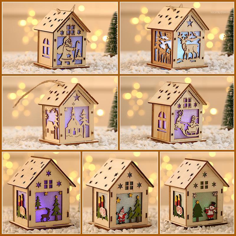 

Wooden Lighted House Santa Claus Window Decoration Christmas Decor For Home Hanging DIY Xmas Navidad Gift 2020 New Year 20211