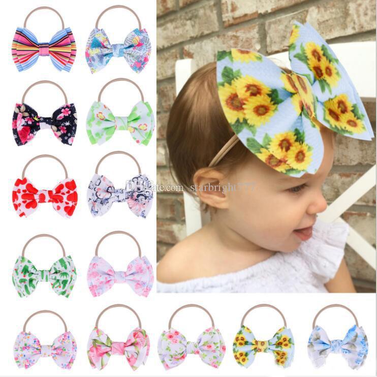

Baby Headband Sunflower Floral Hairband Print Big Bow Turban Girls Nylon Elastic Headband Child Flower Headwrap Hair Band Accessories, Choose style