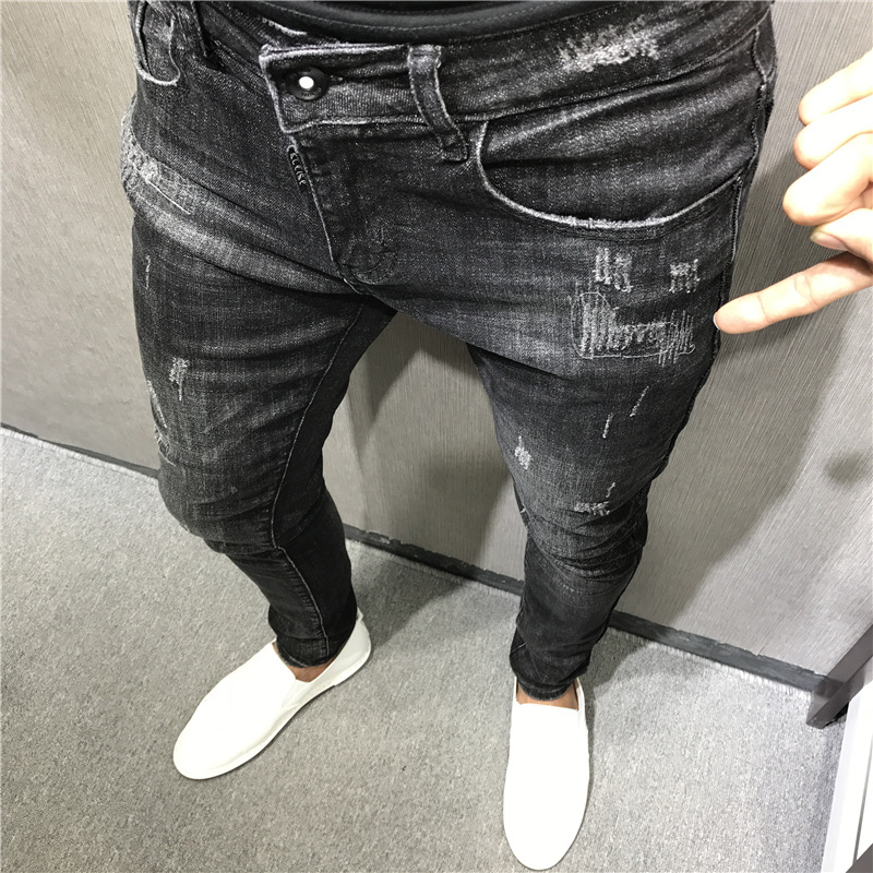 

Spring Winter 2021 Fashion Slim Black Slim Man Denim Trousers Male Long Cowboy Hiphop School Teenagers Jeans for Men, Gray