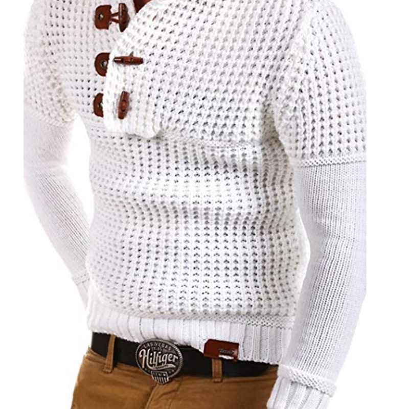 

2021 New Men's Winter Sweater with Hat Male Thick Warm Hooded Sweaters Slim Fit Long Sleeve Punk Style Pullovers Men Jkas, White