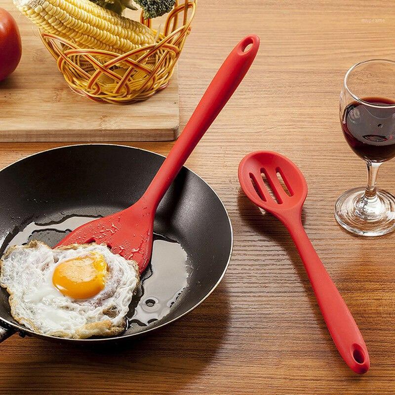

High Temperature Resistance Spoon Silicone Soup Spoons Kitchenware Non-stick Cookware Rice Spoon Leak Shovel~# A1