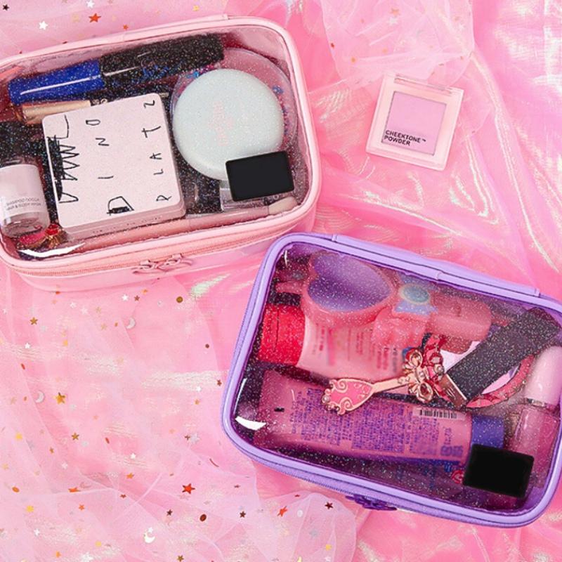 

Teenage Cosmetic Bag Transparent Organizer Insert Bag Women Travel Handbag Purse liner Lady Makeup Cosmetic Capacity Tote