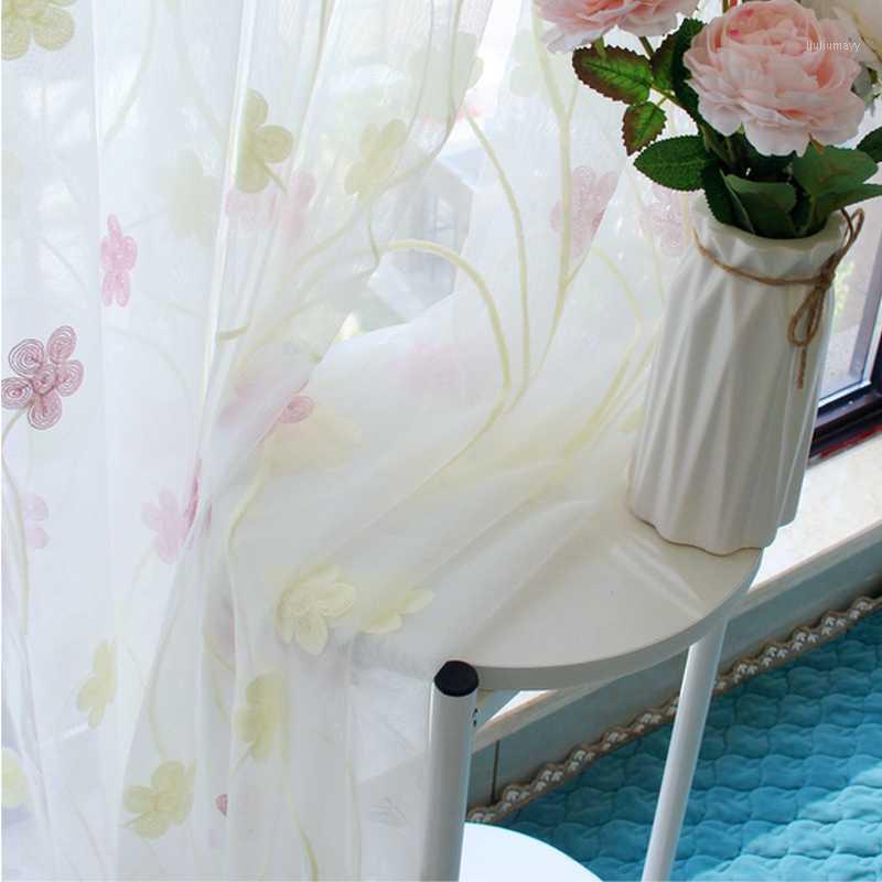 

Pink Embroidered Voile Modern Window Living Room Blue Tulle Curtain Fabrics Sheer Rideaux Cortinas JK135Y1, 02