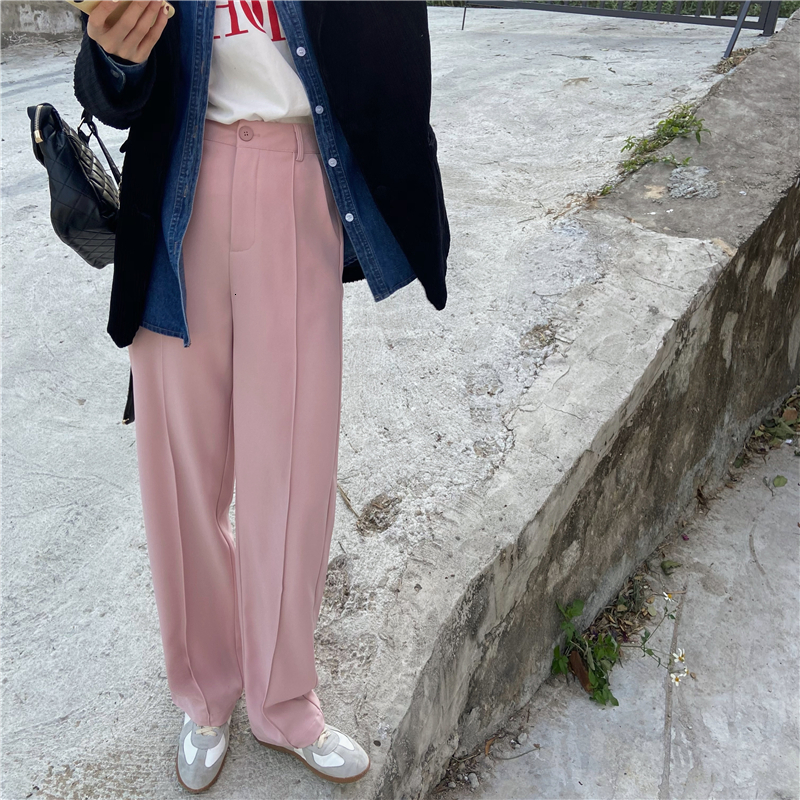 

Elegant Formal High Waist Straight Pants Women Bottom 2021 New Spirng Summer Office Lady Solid Fashion Trousers 4m3g, Black