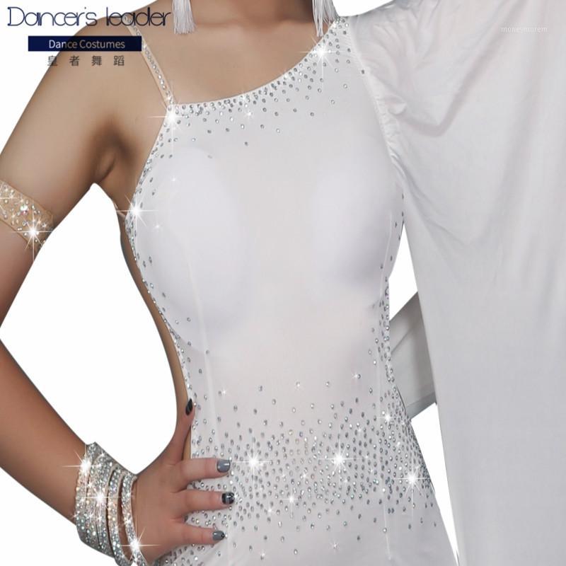 

New Latin dance elegant high split dance skirt Latin oblique shoulder slim skirt rumba white competition suit1