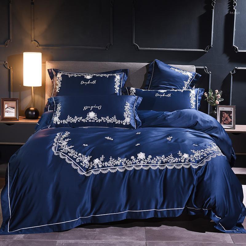 

Luxury Bedding Set embroidery Bed Set diamond blue Bed Sheet two-sided Duvet Cover Queen King Size Linen1, Colour4