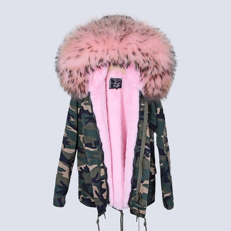 

Real Fur Coat Raccoon Fur Collar Female Jacket Detachable Liner Warm Pie Overcoat ODDFOX Brand Real Thick Warm Jacket, 04