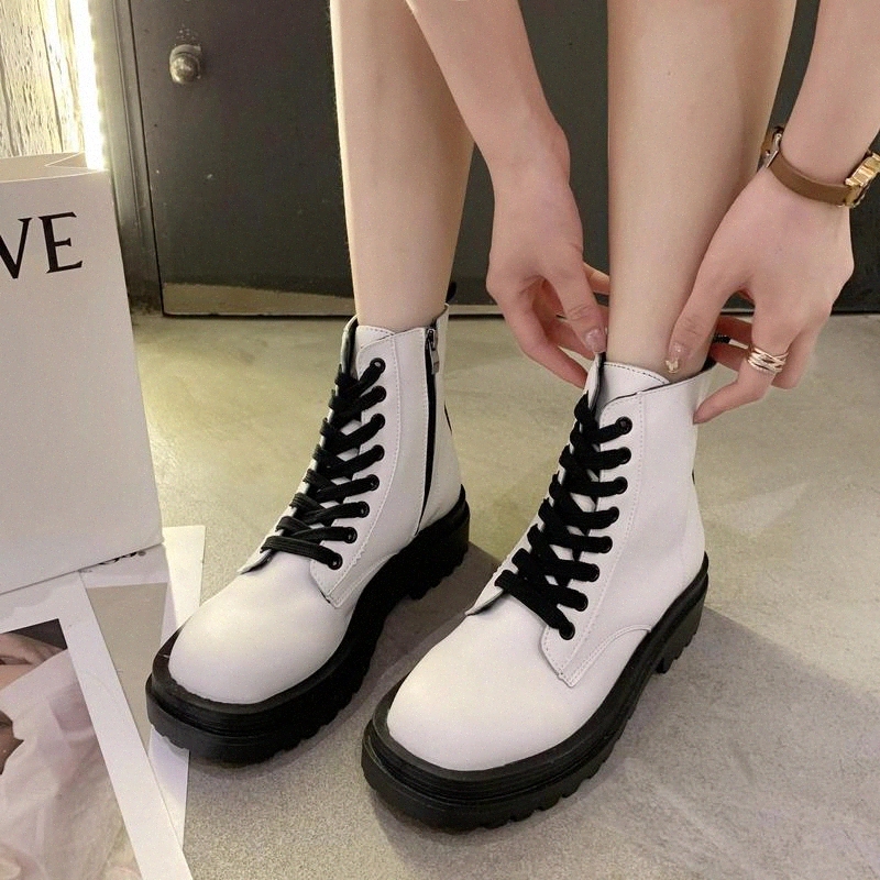 

2020 Autumn Early Winter Shoes Women Boots Fashion Brand Women Ankle Boots Elegant Female Black White Shoes Thick Sole A2661 #rt3u