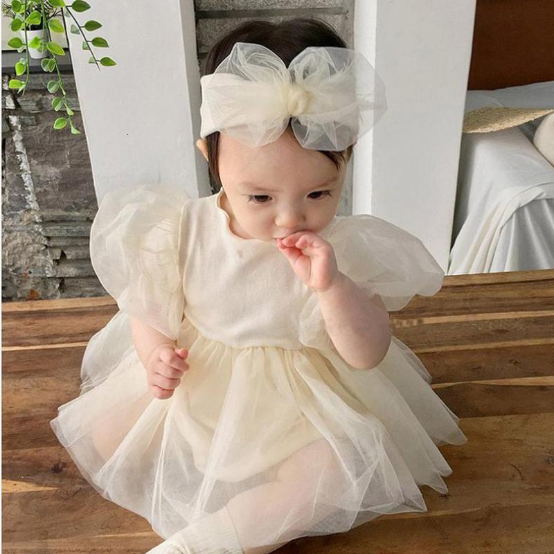 

2021 Spring Summer New for Baby Girls and Babies Comfortable Cotton Ffy Yarn One-piece Bodysuit with Headband Chyb, Bs120319beige yellow