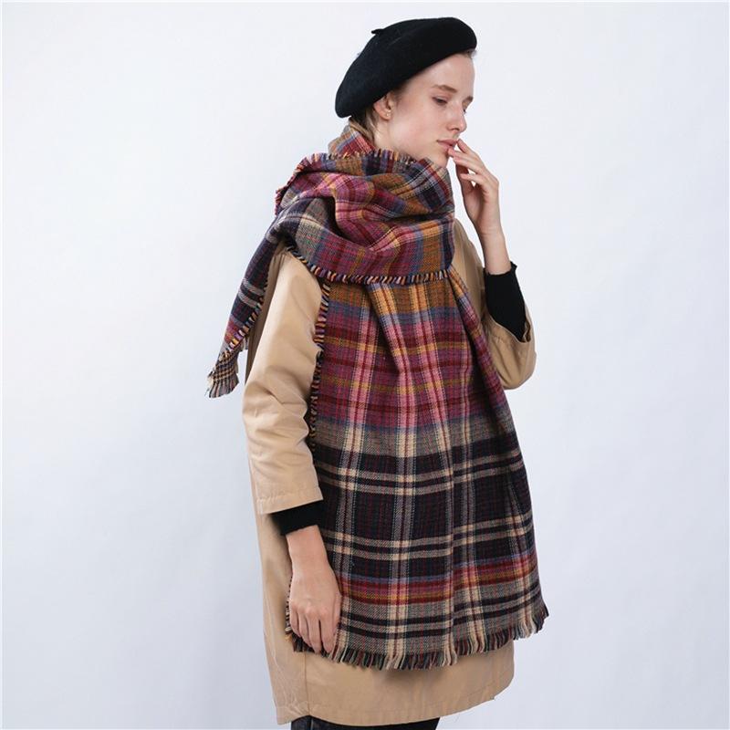 

Women Double Face Plaid Winter Soft Cashmere Scarf Shawl Wraps Thicken Scarves Warm Unisex Basic Blanket