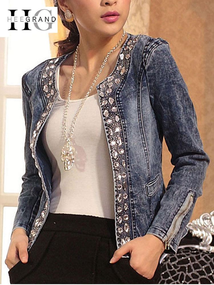 

HEE GRAND Jeans Jackets Women Chaqueta Mujer Autumn Denim Jacket Casaco Women Crystal Slim Short Outwear Plus Size -4XL WWJ920, As pic