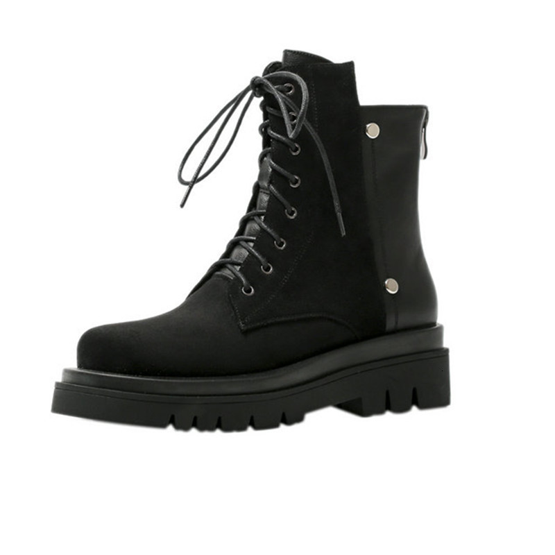 

2021 New Chunky Heels Genuine Leather Women Ankle Winter Punk Motorcycle Boots Party Night Club Shoes Woman P0mj, Black