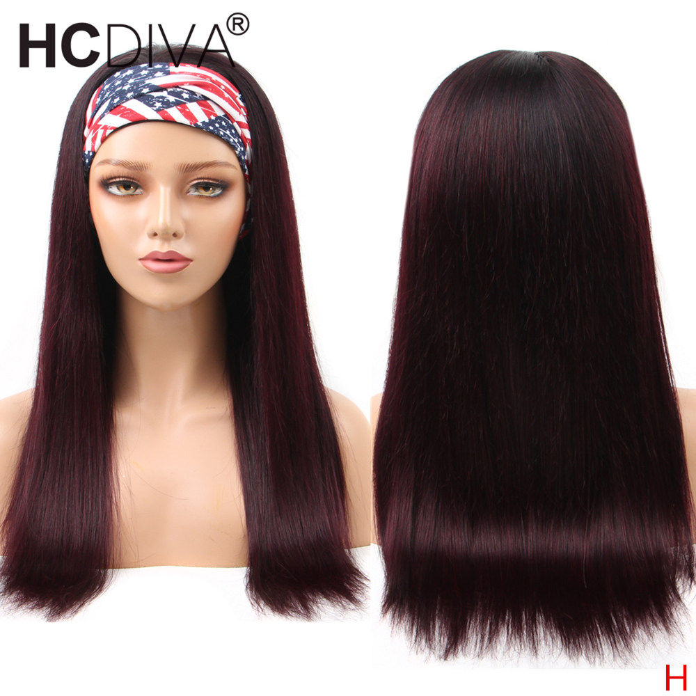 

1B/99J Straight Human Hair Wig With Headband 28inch Brazilian Remy Human Hair WIg 13*1 Topline Lace Part For Black Women, As pic