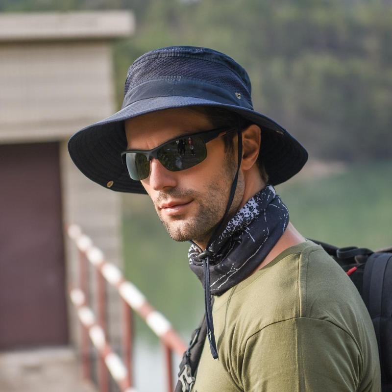 

2020Men visor hat Summer Outdoor sport fishing mountaineering sunshade hat Protection Bucket Mesh Boonie Solid Cap boys kapelusz, Red
