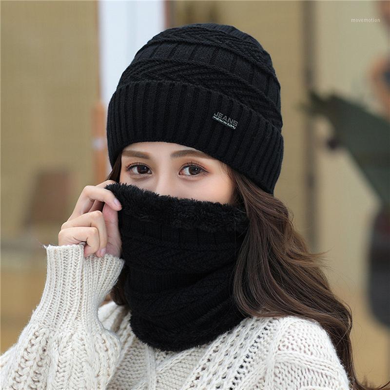 

High Quality Women's Knitted Hat Ladies Bib+Caps Warmer Winter Hats for Female Women Solid Color Beanies Cap 5 Colors1, Red wine