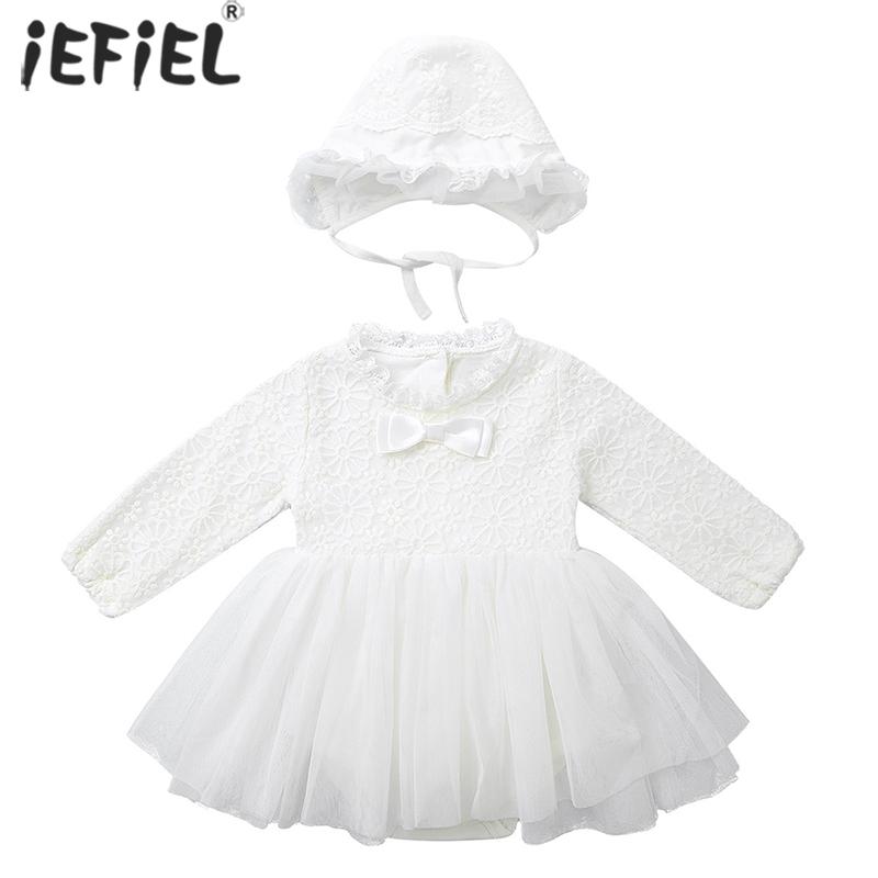 

Infantil Baby Girls Lace Embroidered Tulle Tutu Romper Dress with Beanie Cap Birthday Christening Baptism Party Princess Dress, Ivory