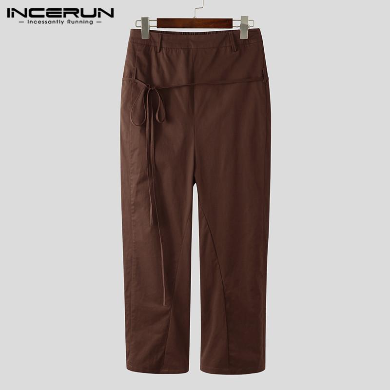 

Men Casual Pants Elastic Waist Joggers Solid Color Lace Up Streetwear Long Pants Leisure Drop Crotch Trousers Men S-5XL INCERUN, Coffee