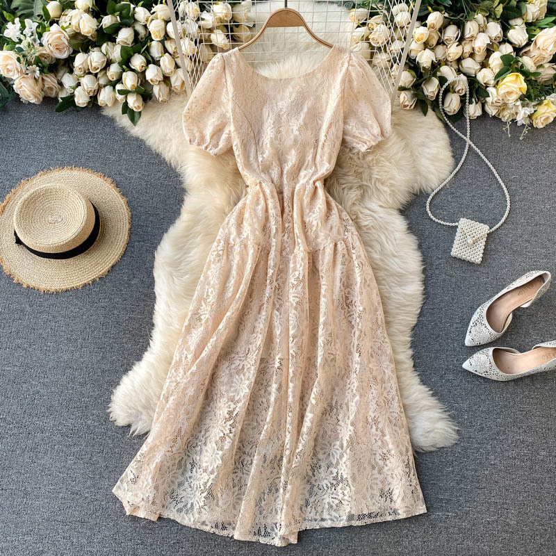 

2021 New female singiny no back in elegant lace sweet bow bandage puff dressed summer streetwear dresses ZEZ1, Purple