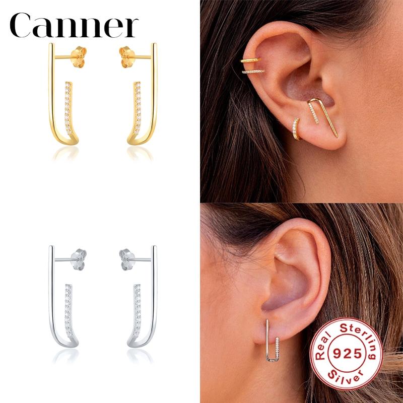 

Canner 925 Sterling Silver Stud Earrings For Women Minimalist Zircon Earings Piercing pendientes Aretes Korean Fine Jewelry W5
