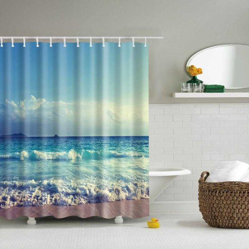 

Beautiful Seaside Scenic Beach Blue Sky Shower Curtains Frabic Waterproof Polyester Bath Bathroom Curtain With Hooks