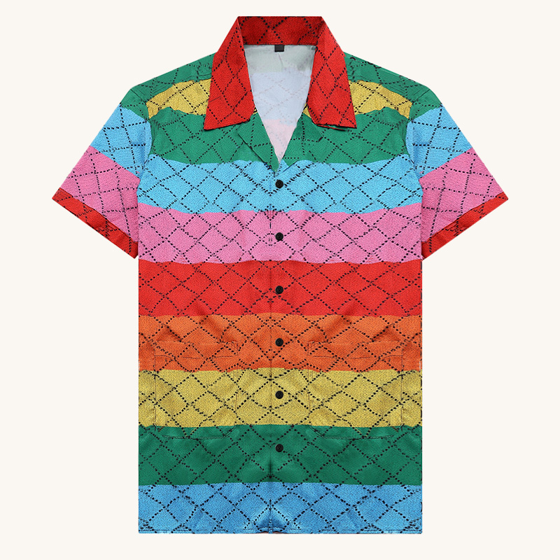 

Mens Polo Shirt Summer Rainbow Letter Print Contrast Color Men Tops Casual Cardigan Short Sleeve Tees, S2