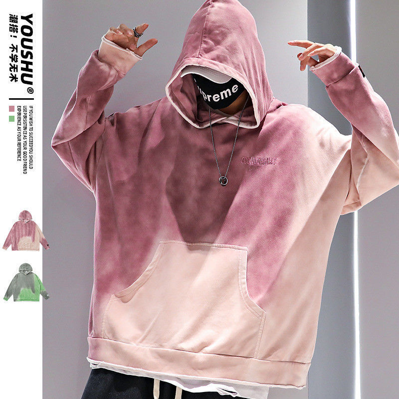 

2021 quality in Addition to the Male Velvet Hooded Country Tie-dye Gradient High Street Style Hip Jacket XOZ8, Green