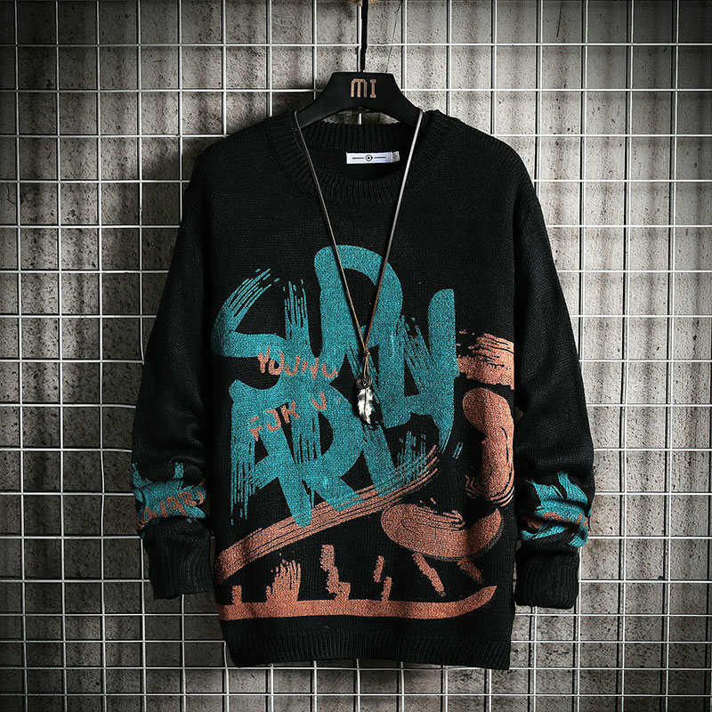

2021 New Autumn and Winter Gangfeng Graffiti Printed Male Sweater Big Size Mesh Students Warm Coat Clothes M0HG, 5xl