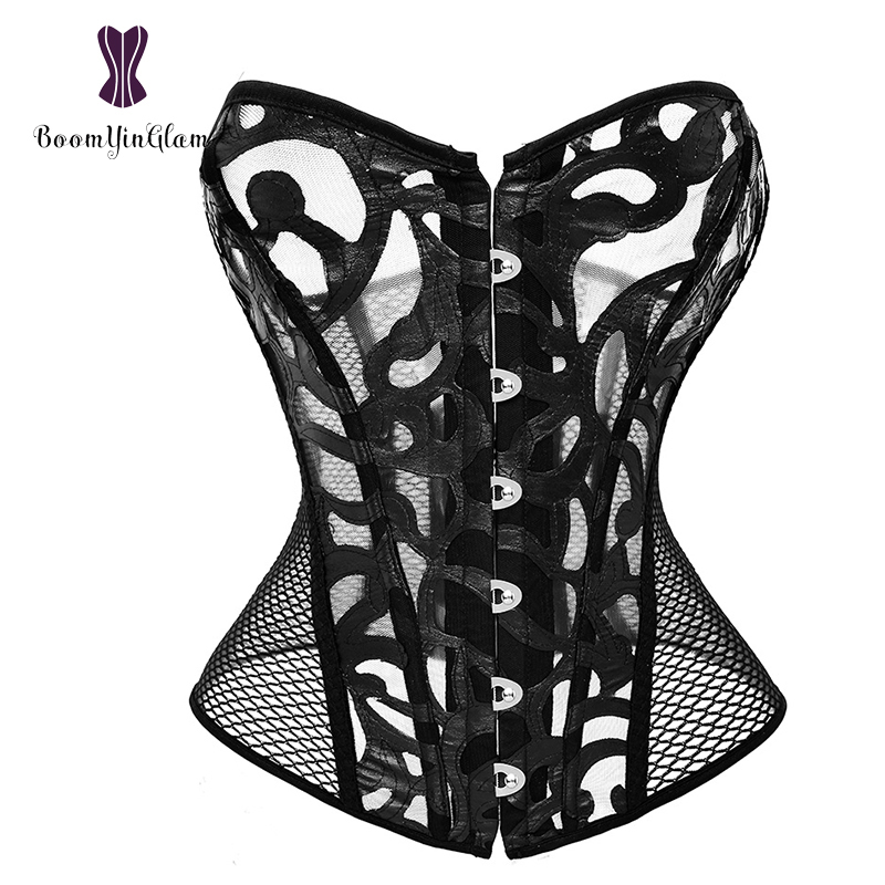 

Wholesale price black/white sexy women bustier breathable slimimg body shapwear mesh net corset for summer size LJ200814