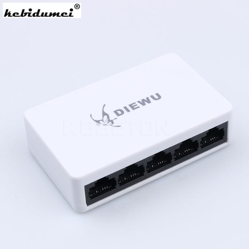 

kebidumei 5 Ports 10 100 Mbps Fast Ethernet LAN RJ45 Network Switch Switcher Hub For Desktop PC with US EU Power adapter