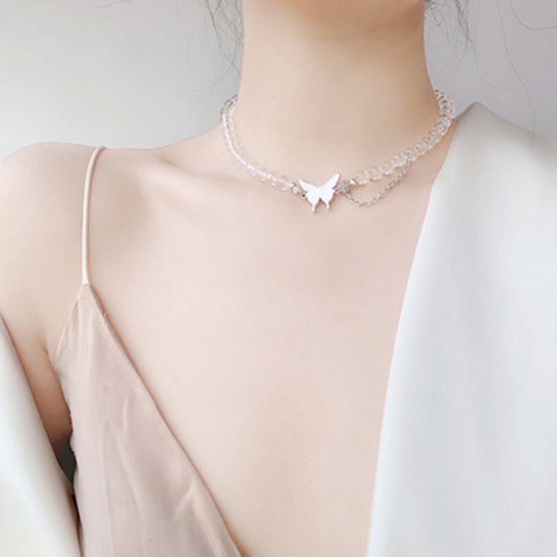 

2020 New Choker Cute Crystal Beads String Butterfly Necklace Simple Wild Female Clavicle Chain Accessories Girl