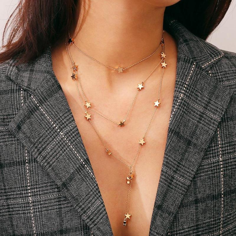 

2020 Multi Women star Gold Chain coin Choker Necklace chocker Jewelry collana Bijoux Femme Joyas mujer Collier ras du cou