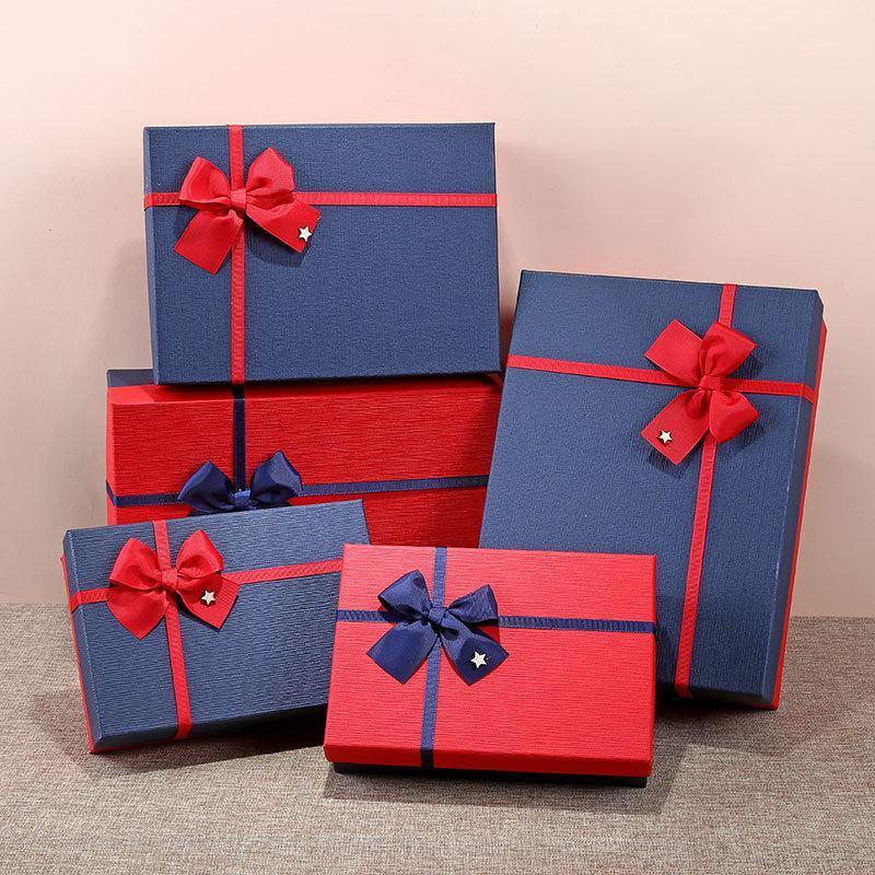 

New Christmas Blue Red Rectangular Bow Box Creative Simple Gift Box Carton Cosmetics Gift Party Supplies1
