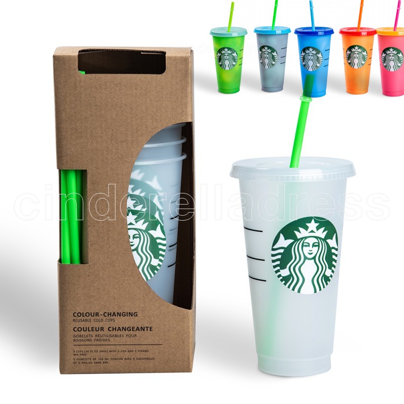 

DHL Hot Starbucks 24OZ/710ml Plastic Tumbler Reusable Clear Drinking Flat Bottom Cup Pillar Shape Lid Straw Mug Bardian 50pcs Free Shipping, Warm tips dont pay