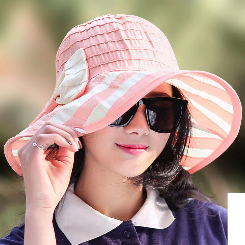 

Anti UV Women Sun Hat Outdoor Summer Beach Women Hat Sunscreen Big Brim Female Cap Fashion Striped Thin Breathable