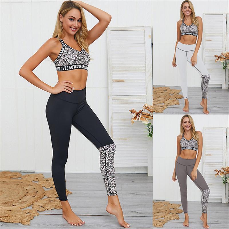 

New Women Backless Print Yoga Set High Waist Patchwork Stretchy Fitness Jumpsuit Gym Wear Sport Suit Push Up Yoga Pants Bra, White