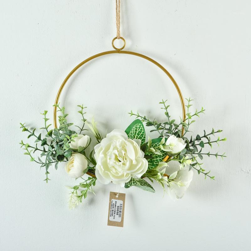 

Cilected White Peony Artificial Flowers Wall Hanging Decoration Wrought Iron Wreath Round Plant Hoop Garland For Wedding Décor1, Color2