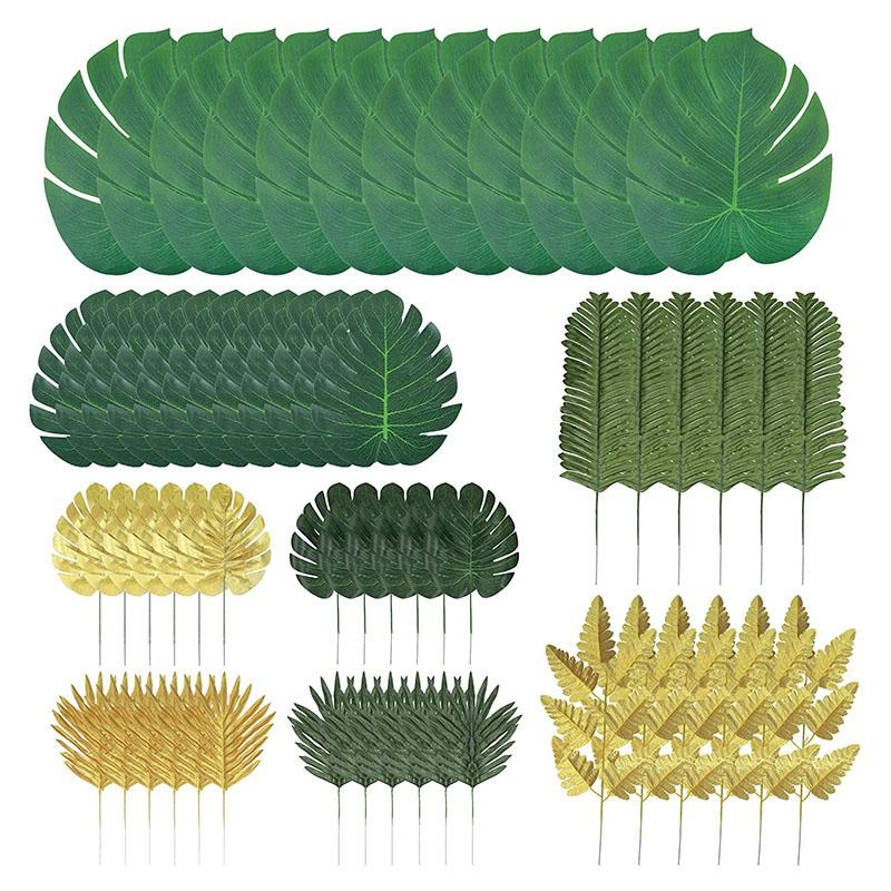 

HOT SALE 60Pcs Artificial Palm Leaves Faux Monstera Leaves Stems Tropical Plant for Wedding Theme Party Balloon Arch, 60 pcs