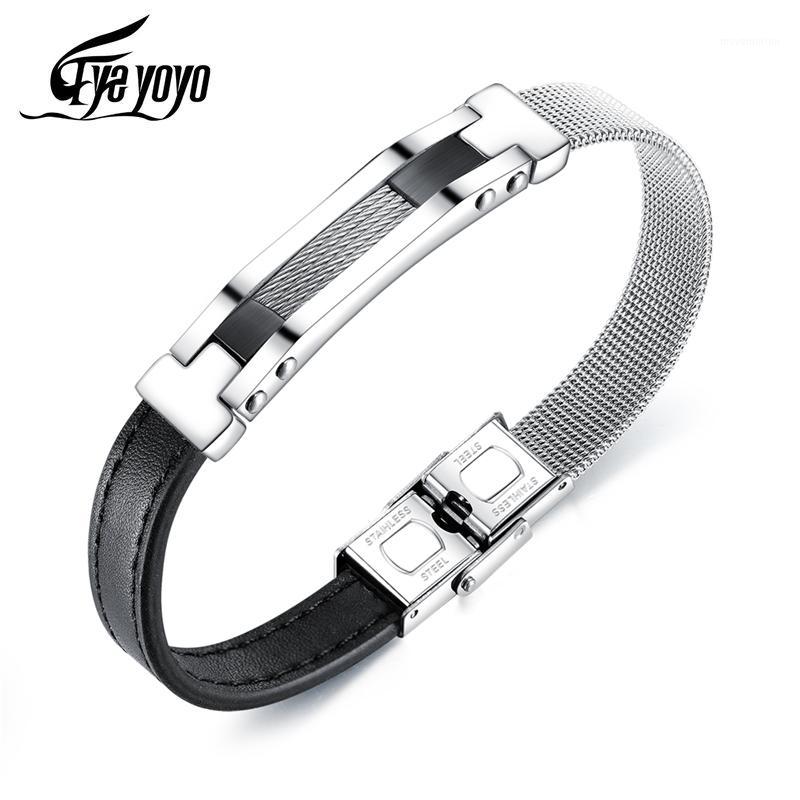 

EyeYoYo Men's Cuff Bracelets Leather and stainless steel Combination Magnetic Male Charm Bracelet Man Punk Jewelry1