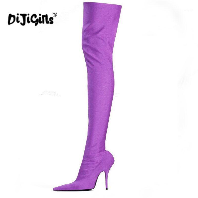 

Drop ship NEW Spring/Autumn Sexy Thigh High Boot Satin Stretch Elastic Over The Knee Sky Slim High Heels Long Booties Shoes1, Black