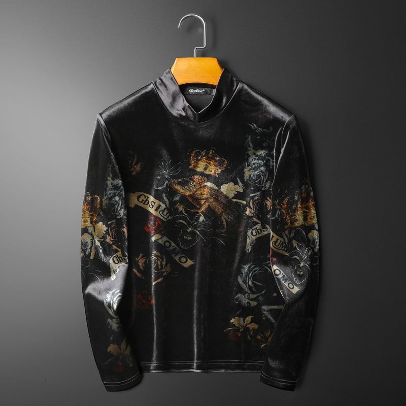 

Autumn Velvet Base t Homme Gold Print Black Club Men's Shirt Vintage T-shirts 4ds0
