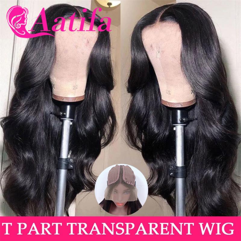 

Transparent T Part Lace Wig Body Wave Human Hair 13*1 Lace Part Hair Pre Plucked For Women Brazilian Frontal Wig, 13x1x4 t part wig