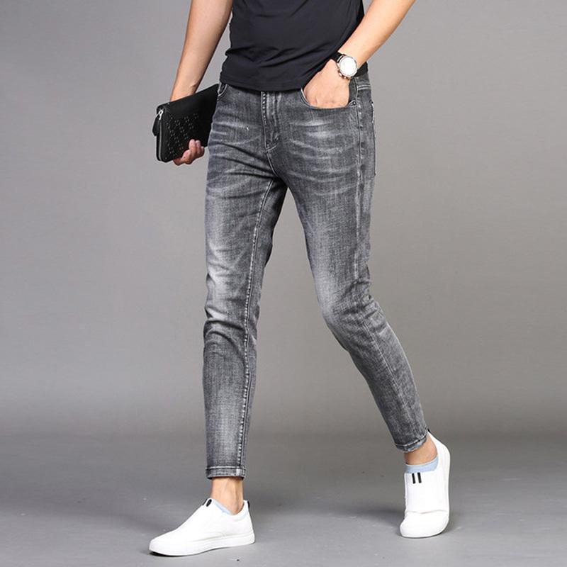 

Summer nine-point jeans men's trendy brand Slim feet men's casual Korean thin gray street teenagers pencil pants, Dark grey