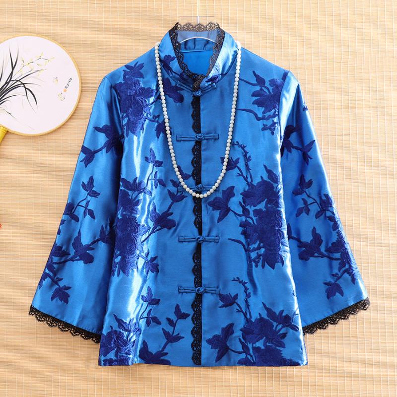 

Women Tang Suit Jacket Chinese Style Royal Embroidery Folral Loose Autumn Elegant Lady Tops Coat Retro Coat Female S-XXL